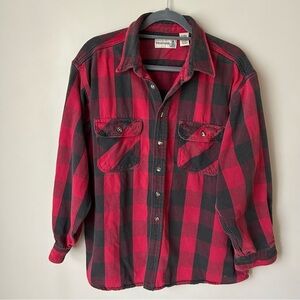 Vintage Fieldmaster Red Plaid Flannel Button Down Outdoor Shirt Men’s Size XL